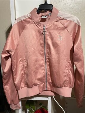 Puma Dusty Pink Satin Bomber Jacket with Cream Shoulder Panels